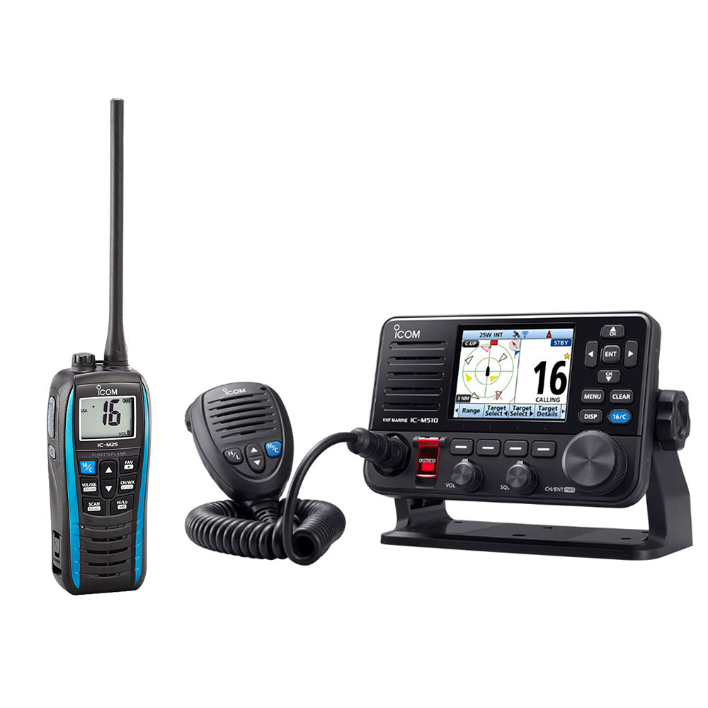 Icom M510 EVO 51 VHF w/AIS  NMEA 2000  FREE M25 Floating Handheld VHF Marine Radio - 5W - Blue [M510 PLUS EVO 51+M25-51]